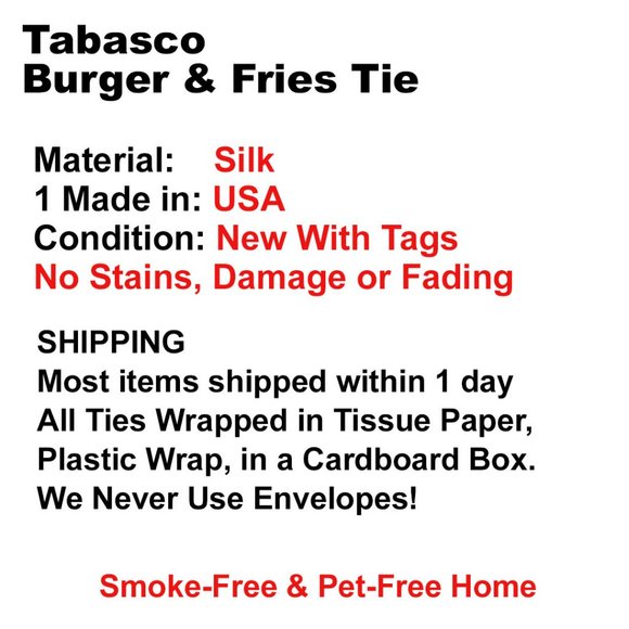 NWT Tabasco Silk Tie – Burger & Fries - Picture 7 of 7